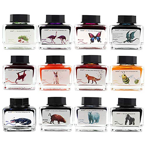 Product Cover ZZKOKO Calligraphy Set India Ink, 12 Colors Shimmer Dip Pen Ink Set, Art Writing Drawing Ink Bottles, 6.0 oz, Set of 12, Gift Box (Animal Series)