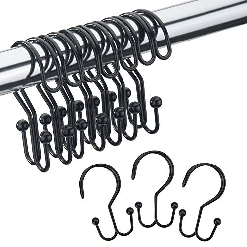 Product Cover Amazer Shower Curtain Hooks Metal Double Shower Curtain Rings for Bathroom Shower Curtain Rod - Set of 12, Black