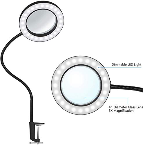 Product Cover Magnifying Lamp, BZBRLZ Dimmable Eye-Caring LED Desk Lamp, 5X Magnification, Infinite Brightness Adjustable, 3 Color Modes, Perfect for Reading, Working or Crafting