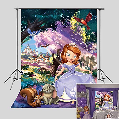 Product Cover Princess Sofia Photography Backdrop Happy 1st Birthday Party Decorations for Baby Girl Vinyl Fairy Tale Forest Baby Shower Photo Background 3x5ft Photo Booth Studio Props Cake Table
