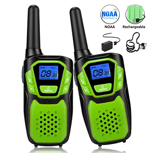 Product Cover Walkie Talkies for Kids, Funny Talking Toy for 3-12 Years Old Boys and Girls, Easy to Use Rechargeable Walky Talky Christmas Birthday Gift for Hiking Camping Trip Adventure (Green 2 Pack)