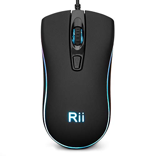 Product Cover Rii RM105 Wired Mouse,Colorful RGB Backlit,3 Adjustable DPI Levels,Comfortable Grip Ergonomic Optical,USB Wired Mice for PC,Computer,Black