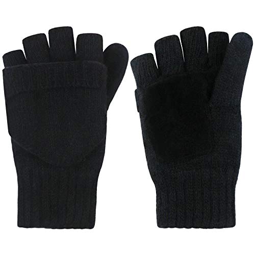 Product Cover Winter Mittens Fingerless Gloves Unisex Warm Knitted wool Convertible Thermal Insulation (Black)