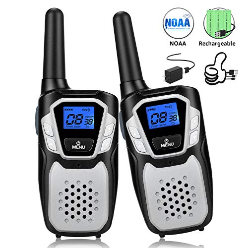 Product Cover Topsung Walkie Talkies Rechargeable, Long Range Two-Way Radios Up to 5 Miles in Open Fields 22 Channels FRS/GMRS VOX NOAA UHF Handheld Walky Talky for Adults for Camping Hiking Trip (Sliver 2 Pack)
