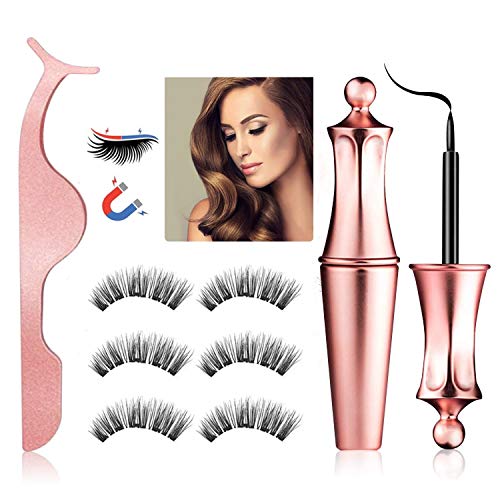 Product Cover Magnetic Eyeliner and Magnetic Eyelash Kit - Eyelashes With Natural Look - Reusable Magnetic Eyelashes with Eyeliner Comes With Applicator, No Glue Full Eye 5 Magnets Natural Soft (3 pair)