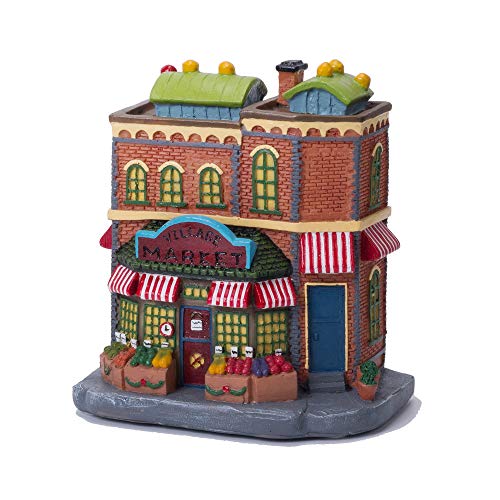 Product Cover QPURP Christmas Village House with Light, Light up Market Scene Holiday Decor Building