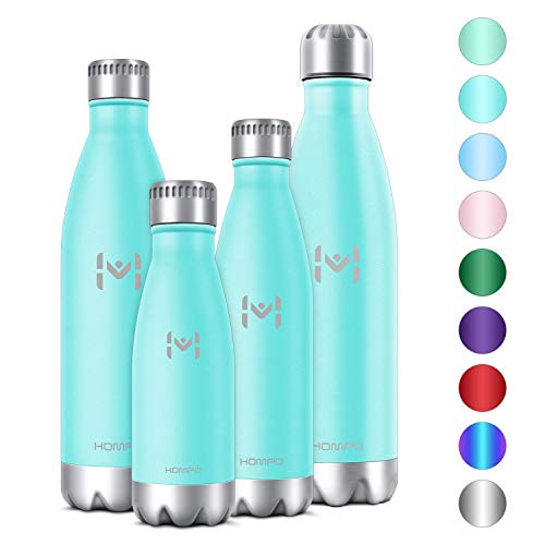 Product Cover HOMPO Stainless Steel Water Bottle - 32oz/ 1000ml BPA Free Vacuum Insulated Metal Reusable Water Bottle, Double Walled Keeps Hot & Cold Leak Proof Drinks Bottle for Kids, Sports, Gym(Turquoise)