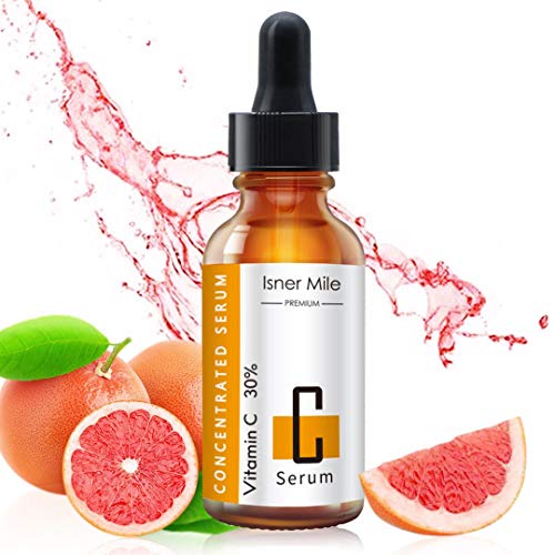 Product Cover Isner Mile Vitamin C Serum for Face with Hyaluronic Acid,Anti Aging Skin Care Facial Serum,30% Natural Organic Vitamin C Moisturizers Concentrated Serum,1 OZ