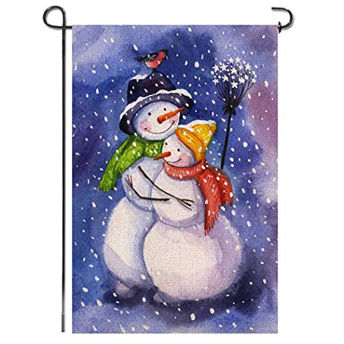 Product Cover Shmbada Welcome Winter Burlap Garden Flag - Premium Material Double Sided - Shows Cardinal and Cute Snowman Embraced Merry Christmas Outdoor Decorative for Home Yard Lawn Patio Porch - 12.5x18.5 Inch