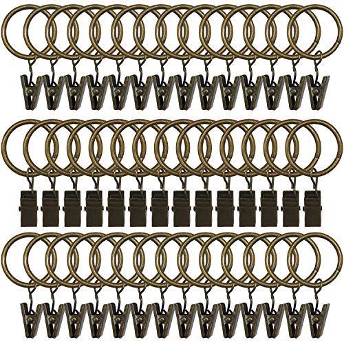 Product Cover Topspeeder 42 Pack Curtain Rings with Clips Decorative Drapery Rustproof Vintage 1 Inch Interior Diameter Bronze Color