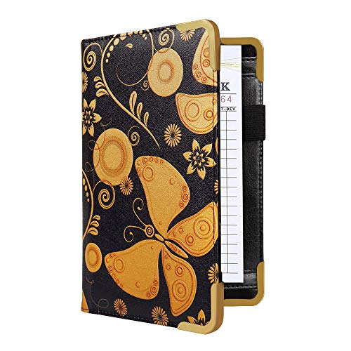 Product Cover CoBak Server Book - Waitress Book Organizer with Zipper Pouch for Restaurant Waitstaff, 5 Large Pockets with Pen Holder, Butterfly