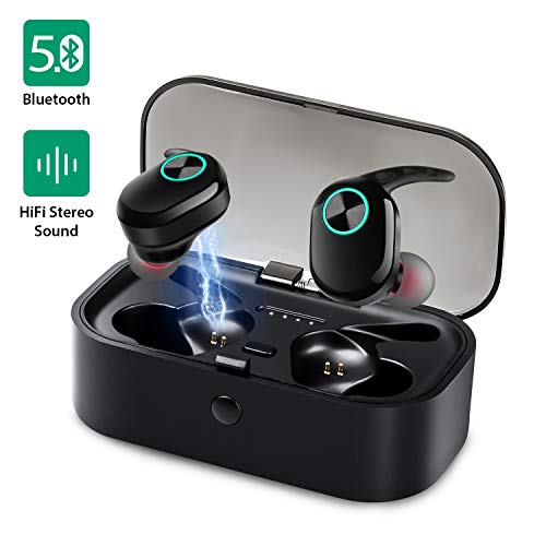 Product Cover Wireless Earbuds, Bluetooth 5.0 Headphones 3D Stereo Sound Deep Bass in-Ear Earphones Built-in Mic Headsets with Charging Case for Running Sports (24H Playtime, IPX6 Waterproof, One-Key Control)