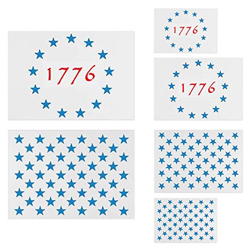 Product Cover American Flag Star Stencil Templates - 6 Pack 50 Stars 1776 13 Stars Flag Stencils for Painting on Wood and Walls, Reusable Plastic Stencils in 3 Sizes for Wood Burning & Wall Art