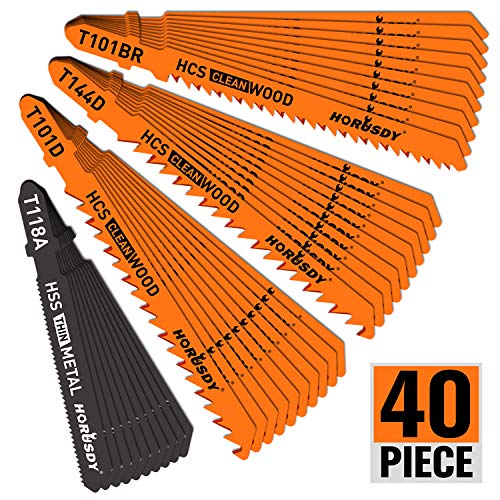 Product Cover HORUSDY 40-piece Metal & Woodworking Jig Saw Blade Set with Storage Case,T-Shank blades, HSS/HCS, Blades Assorted for Wood, Thin Sheet Metal Steel, Aluminum Cutting