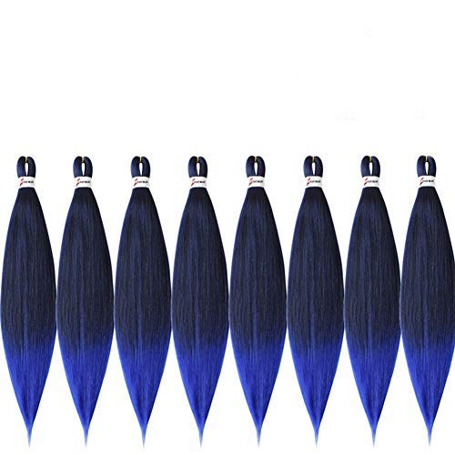Product Cover 8Packs Pre-stretched Braiding Hair Professional Itch Free Synthetic Fiber Ombre Corchet Braids Yaki Texture Hair Extensions (20, T1B/Blue)