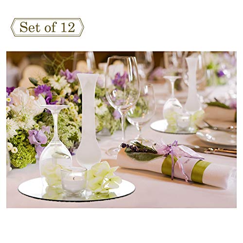 Product Cover 12-inch Wedding Centerpieces for Tables Mirror Trays, Mirror Wall Decoration, Round Mirror Charger Plate and Candle Tray, 12 Packs, 2mm Thickness, Rounded Edge