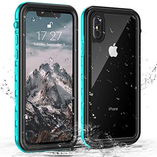 Product Cover Janazan iPhone X/iPhone Xs Waterproof Case, IP68 Certified Full Sealed Underwater Protective Cover, Waterproof Shockproof Snowproof Dirtproof with Built-in Screen Protector (Blue/Clear)