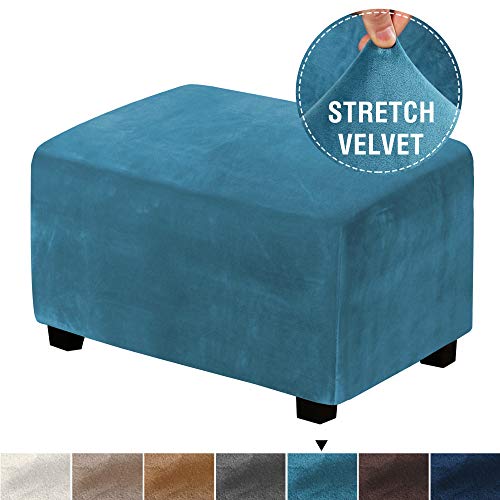 Product Cover Real Velvet Plush 1 Piece Form Fit Stretch Rectangle Folding Storage Covers Ottoman Slipcovers Removable Footstool Protect Footrest Covers Elastic Bottom, Machine Washable(Large, Peacock Blue)