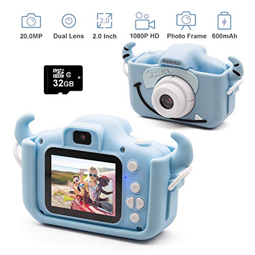 Product Cover Kids Digital Camera, Girls Birthday Toy Gifts for 4-13-Year-Old Children, Dual Lens 20.0MP Toddler Cameras, Child Camcorder Video Recorder 1080P IPS 2.0 Inch with 32G TF Card, Cow Soft Silicone Case