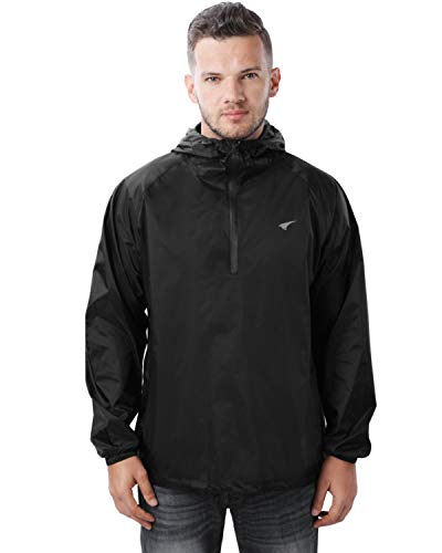 Product Cover TEZO Unisex Rain Jacket Waterproof with Hood Coat for Outdoor Packable Raincoats(BK XL) Black