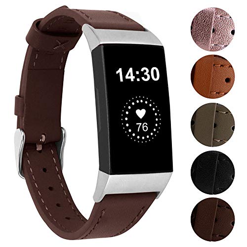 Product Cover for Fitbit Charge 3 Bands - VOMA Genuine Leather Adjustable Replacement Sport Bands Wristbands Straps for Fitbit Charge 3 and Charge 3 SE Women Men Small Large Chocolate Brown