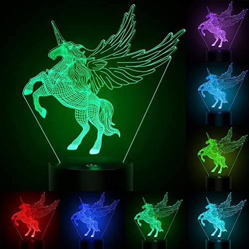 Product Cover AIMASON 3D Night Lights for Kids, Illusion Lamp Smart Touch 7 Colors Changing Table Desk Bedroom Deco Optical Illusion Lamps As a Gift Ideas for Boys or Girls (Horse) (Unicorn) (Unicorn)