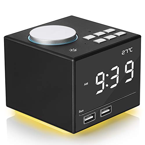 Product Cover Digital Alarm Clock Radio, Bedside FM Radio Clock With Bluetooth Speaker Colorful Atmosphere Light, Dual Alarms, Snooze＆Sleep Timer, Dual USB Port, 4.2