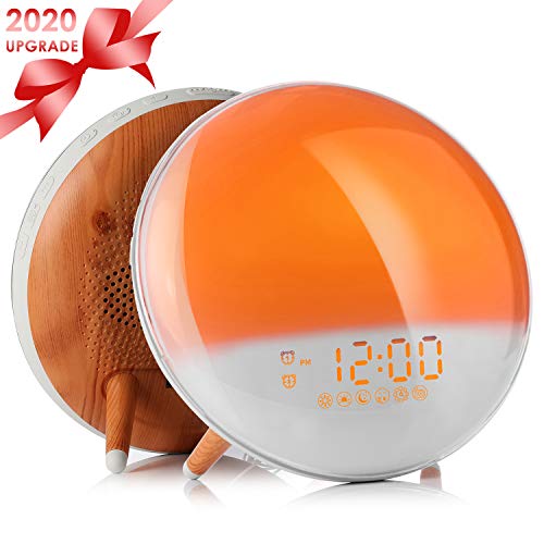 Product Cover Wake Up Light Alarm Clock, Sunrise/Sunset Simulation Alarm Clock with Dual Alarms,Snooze Function, 7 Colors Atmosphere Lamp, FM Radio＆7 Natural Sound, USB Charger for Kids Adults Bedroom Home Office