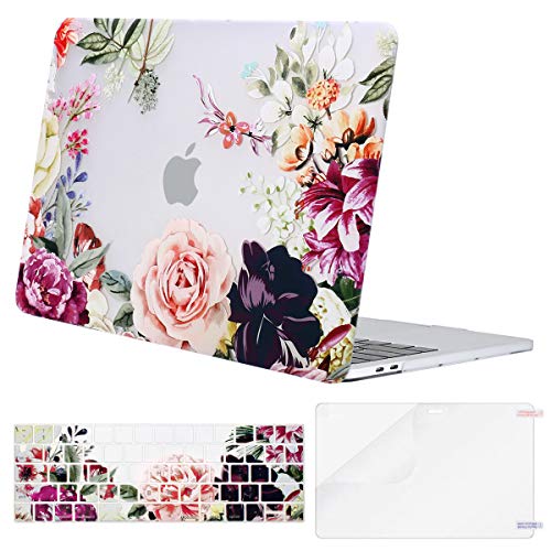 Product Cover MOSISO MacBook Pro 13 inch Case 2019 2018 2017 2016 Release A2159 A1989 A1706 A1708, Plastic Pattern Hard Shell & Keyboard Cover & Screen Protector Compatible with MacBook Pro 13, Clear Rose Leaves