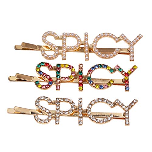 Product Cover Beaupretty 3PCS Spicy Letter Hair Clips,Rhinestone Bobby Hair Pins Pearl Barrettes Crystal Hairpins Hair Styling Accessories