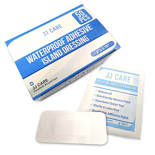 Product Cover [Pack of 50] 2 x 3.75 inches Waterproof Adhesive Island Dressing - Sterile Wound Dressing - Adhesive Island Bandages Bordered Gauze Pads - Latex Free, Individually Wrapped Island Gauze Dressing