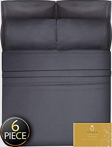 Product Cover 6 Piece King Size Sheets Deep Pockets - Deep Pocket King Sheets Deep Pocket King Bed Sheets King Sheet Set Bedding Sets King Size Bed Sheets King Size Bedding Set King Fitted Sheets Dark Gray