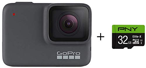 Product Cover GoPro HERO7 Silver + PNY Elite-X 32GB microSDHC Card Adapter-UHS-I, U3 - Waterproof Digital Action Camera with Touch Screen 4K HD Video 10MP Photos Live Streaming Stabilization