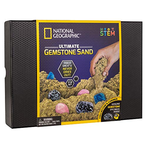 Product Cover NATIONAL GEOGRAPHIC Gemstone Play Sand - 2 lb of Play Sand, 6 Molds, 6 Real Gemstones, A Kinetic Sensory Sand Activity Kit for Boys & Girls