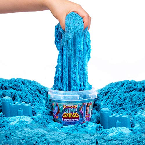 Product Cover SLIMYSAND by Horizon Group USA, 1.5 Lbs of Stretchable, Expandable, Moldable, Non Stick, Slimy Play Sand in A Reusable Bucket, Blue- A Kinetic Sensory Activity