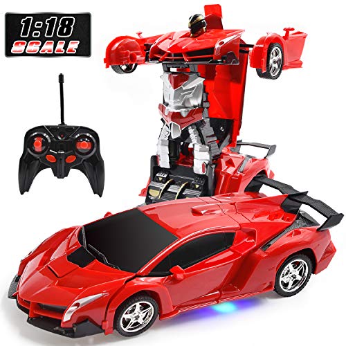 Product Cover Trimnpy RC Cars for Kids Remote Control Transformrobot Toys, One-Button Deformation 1:18 Gift, 360°Rotating Drifting 2.4Ghz Rechargeable (Red)
