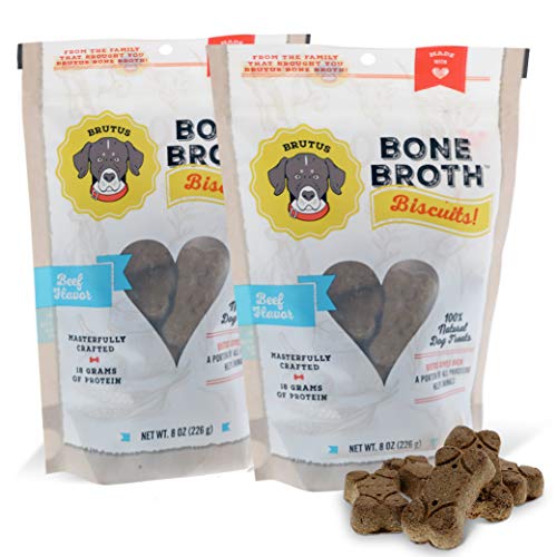 Product Cover Bone Broth Dog Treats, 16 oz Beef Biscuits 2 Pouches, High Protein Glucosamine & Chondroitin Supports Hip Joint, Healthy All Natural Made in America Doggie Treat