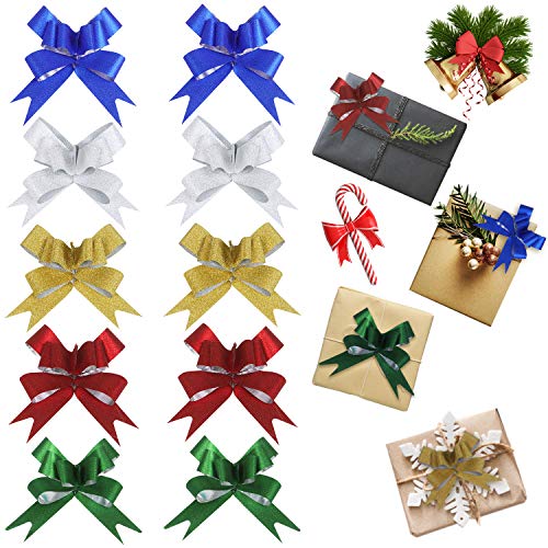 Product Cover 200 Pcs Christmas Gift Pull Bows, Besteek Christmas Present Bows Gift Ribbon Bow for Gift Wrapping or Floral Decoration, Christmas Pull Bows