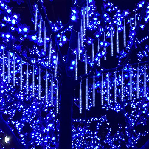 Product Cover GPODER Meteor Shower Lights 30CM, 8 Waterproof Tubes Snow Drop Lights, 288 LEDs Meteor Icicle Lights for Christmas Outdoor Garden House Window Xmas Tree Decoration(Blue)