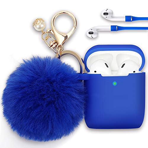 Product Cover Airpods Case, Filoto Airpod Case Cover for Apple Airpods 2&1 Charging Case, Cute AirPods Silicon Case with Airpods Accessories Keychain/Skin/Pompom/Strap 2020 Spring Series (Cobalt Blue)