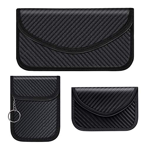 Product Cover Syscudo Carbon Fiber Faraday Bag RFID Signal Blocking Bag Shielding Pouch Wallet Case for Phones - Device Shielding for Data Security and Refuse to Call (Black, 3 Pack)
