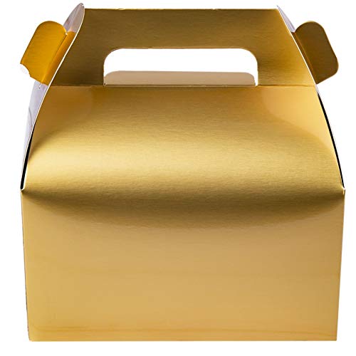 Product Cover 50-Pack Gable Metallic Gold Candy Treat Boxes,Small Goodie Gift Boxes for Wedding and Birthday Party Favors Box 6.2 x 3.5 x 3.5 inch
