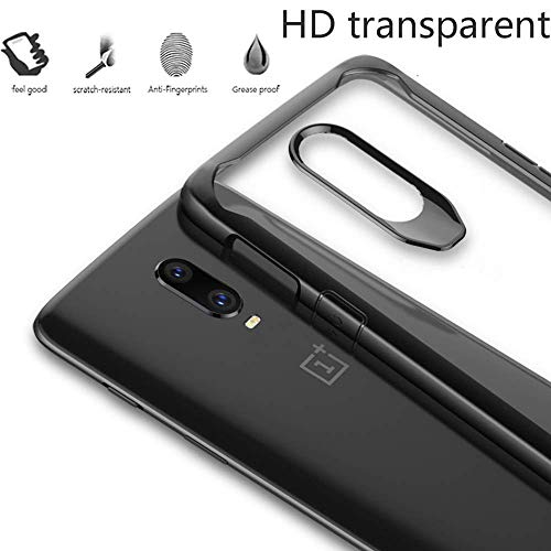 Product Cover Febelo Cases for One Plus 7 | Transparent Back with Soft Side Bumper | Drop Protection | Inside Air Cusion | Back Cover for OnePlus 7 - Hard Transparent with Black Border