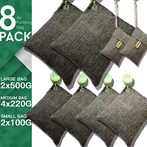 Product Cover DTXDTech Bamboo Charcoal Bags 8 Pack (2X500 G) (4X220 G) (2X100 G) Activated Bamboo Charcoal Natural Eco Friendly for Home, Car,Closet,Shoes