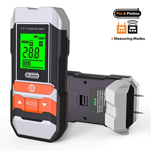 Product Cover [Upgrade] Wood Moisture Meter, Dr.meter 2 in 1 Pin & Pinless Multifunctional Firewood/Wall/Building/Furniture Humidity Water Detector, Pin-type & Scanner Wood Moisture Tester