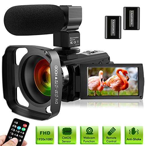 Product Cover Ultra HD Video Camera Camcorder with Microphone 1080P 30FPS 24MP Vlogging Digital Camera with Lens Hood 3.0 Inch Screen 16X Digital Zoom Camcorder Recorder YouTube Webcam Camera for Live Streaming