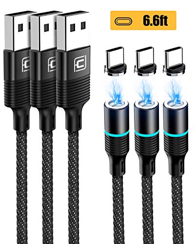 Product Cover USB C Magnetic Charging Cable 3 Pack 6.6ft, 3 Magnetic Tips, CAFELE Type-c Fast Charging Nylon Braided Cord for Samsung Galaxy S10 S10e S9 Note 8 9 S8 S8 Google Pixel Nexus LG Motorola HTC etc Black