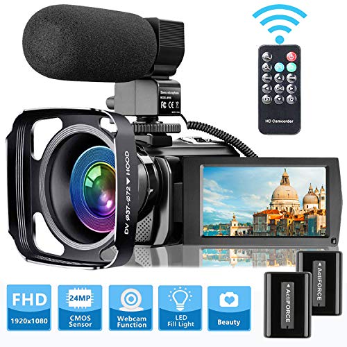 Product Cover Video Camera Camcorder with Microphone, VideoSky FHD 1080P 30FPS 24MP Vlogging YouTube Cameras 16X Digital Zoom Camcorder Webcam Recorder with Hood, Remote Control, 3.0 Inch 270° Rotation Screen