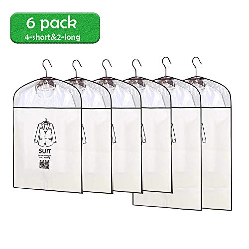Product Cover FreshLife Clothes Suit Bags,Hanging Garment Bag,Lightweight Suit Bags Dust-Proof, Clothing Protection from Moisture with Zipper and Clear Window for Travel/Clothing Storage -6 Pack (4-Short&2-Long)