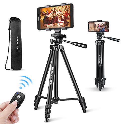 Product Cover UBeesize Phone Tripod, 50'' Extendable Lightweight Aluminum Tripod Stand with Universal Cell Phone/Tablet Holder, Remote Shutter, Compatible with Smartphone & Tablet & Camera.